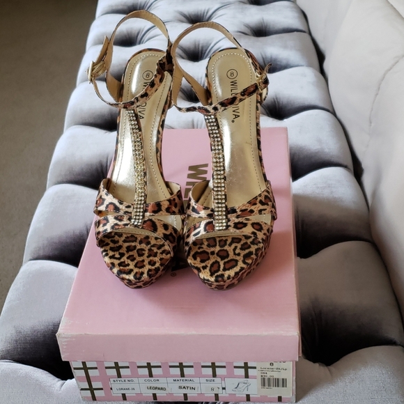 Wild Diva Shoes - Satin leopard heels